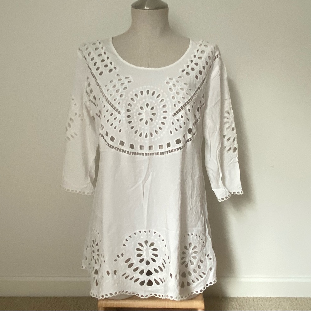 White Eyelet Swim Cover Size M